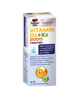 DOPPELHERZ Vitamin D3 2000+K2 Tropfen (20 ml)