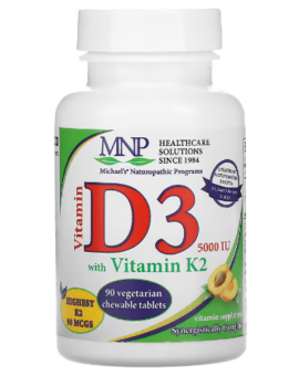 Michael's Naturopathic, Vitamin D3 with Vitamin K2, Aprikose, 5.000 IU, 90 vegetarische Kautabletten