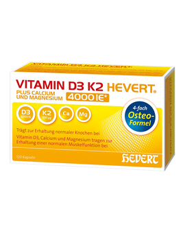 VITAMIN D3 K2 Hevert plus Ca Mg 4000 IE/2 Kapseln (120)