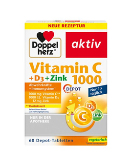 DOPPELHERZ Vitamin C 1000+D3+Zink Depot Tabletten (60)